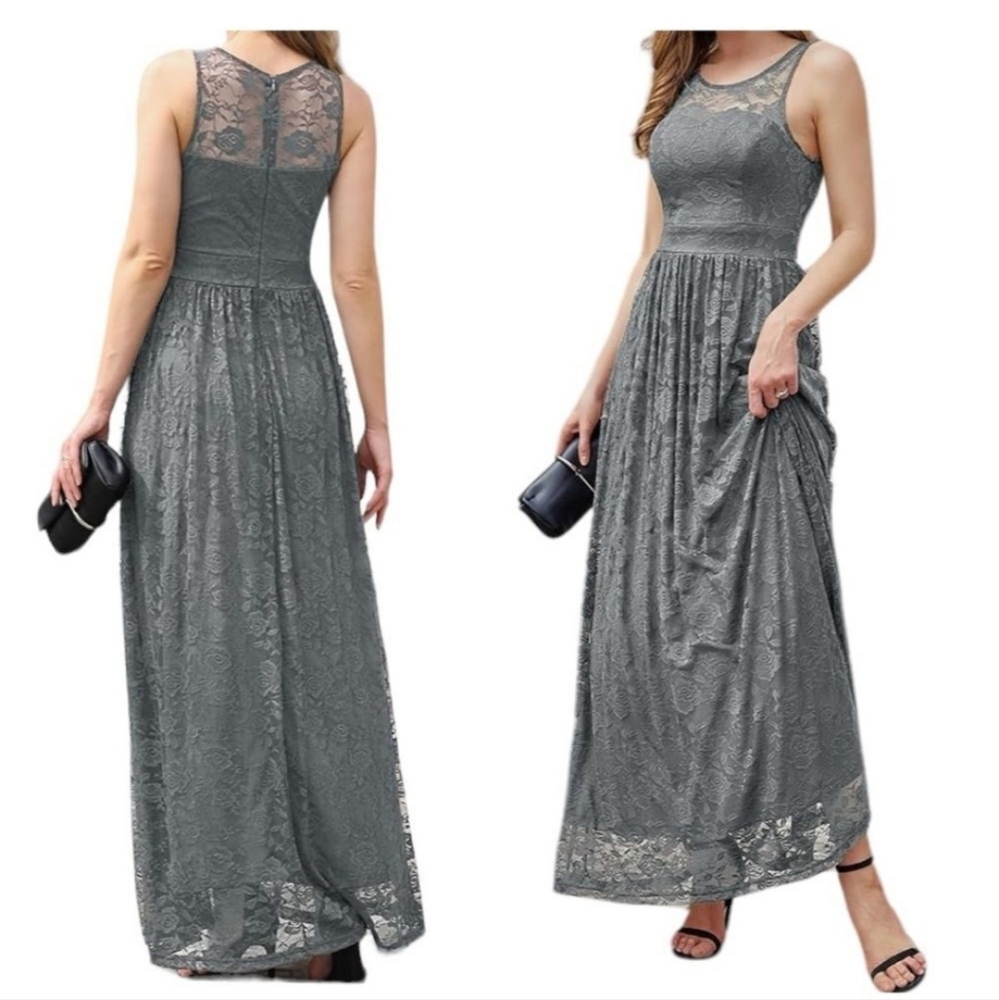 Elegant Lace Evening Gown  Gray, Weddings Cruise, Prom. Size 2XL. BY‎ WEDTREND